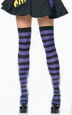 Black and Purple Striped Nylon Thigh High Stockings
